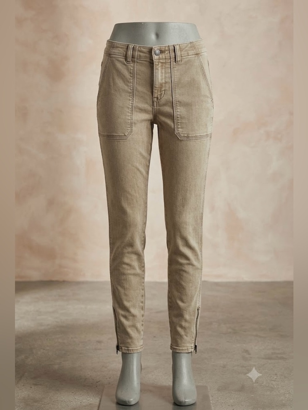 Lucky Brand Utility Cargo Skinny Pants Khaki Tan Ankle Zipper Size 2